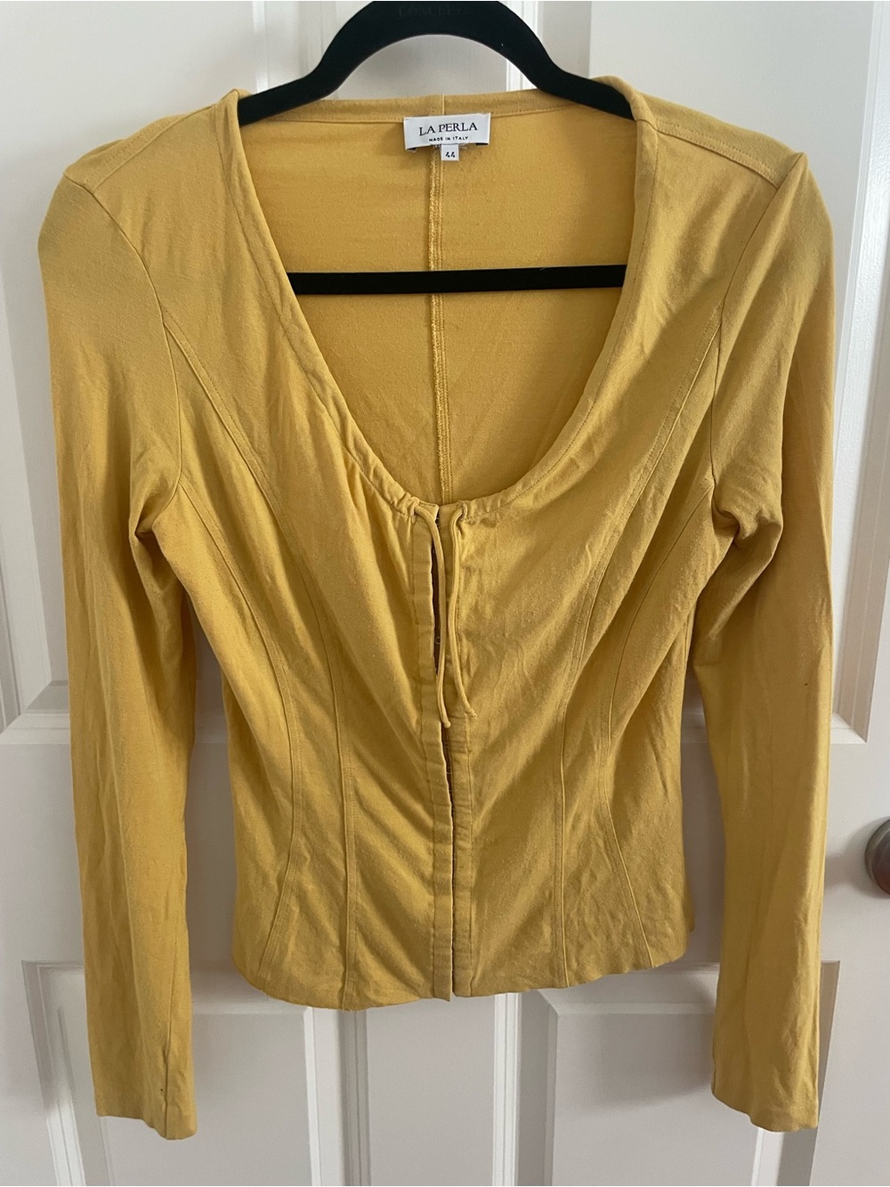 La Perla Vintage Y2K Cotton Knit Clasp Hook Up Long Sleeve V Neck Corset Top